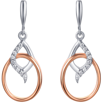 Two-Tone Sterling Silver Regal Marquise Shape Dangle Earrings for Women