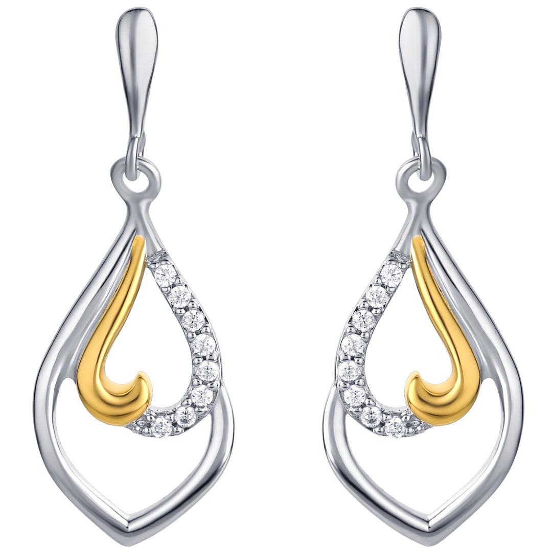 Two-Tone Sterling Silver Twisted Teardrop Dangle Earrings for Women
