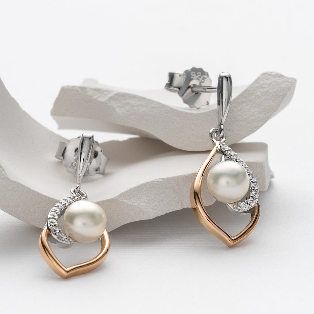 Freshwater Cultured Pearl Teardrop Two-Tone Sterling Silver Dangle Earrings for Women