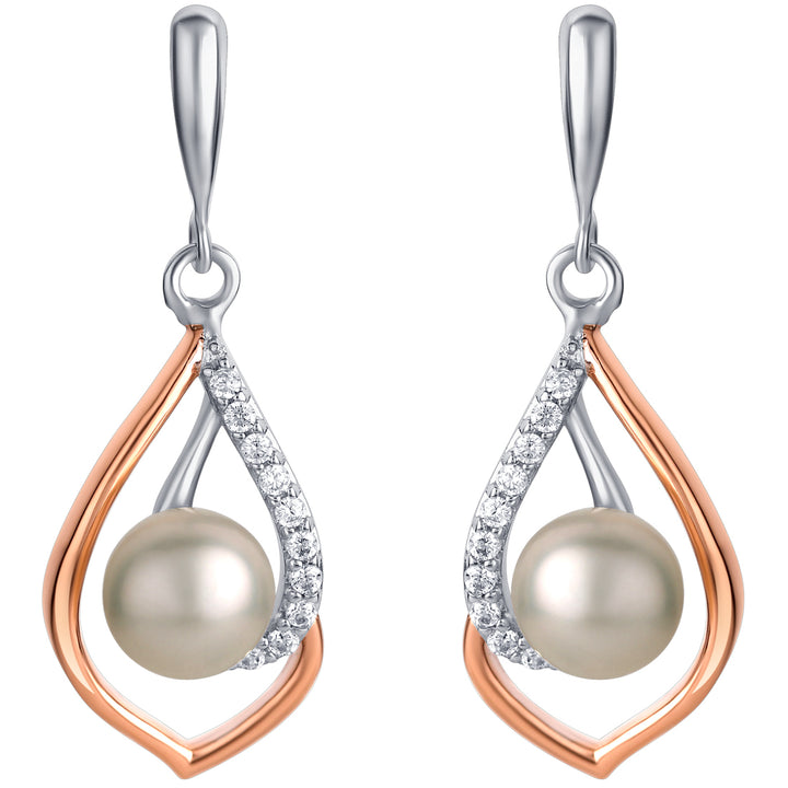 Freshwater Cultured Pearl Teardrop Two-Tone Sterling Silver Dangle Earrings for Women