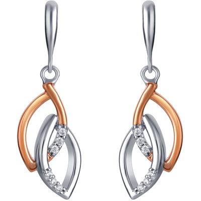 Two-Tone Sterling Silver Open Leaves Drop Earrings for Women