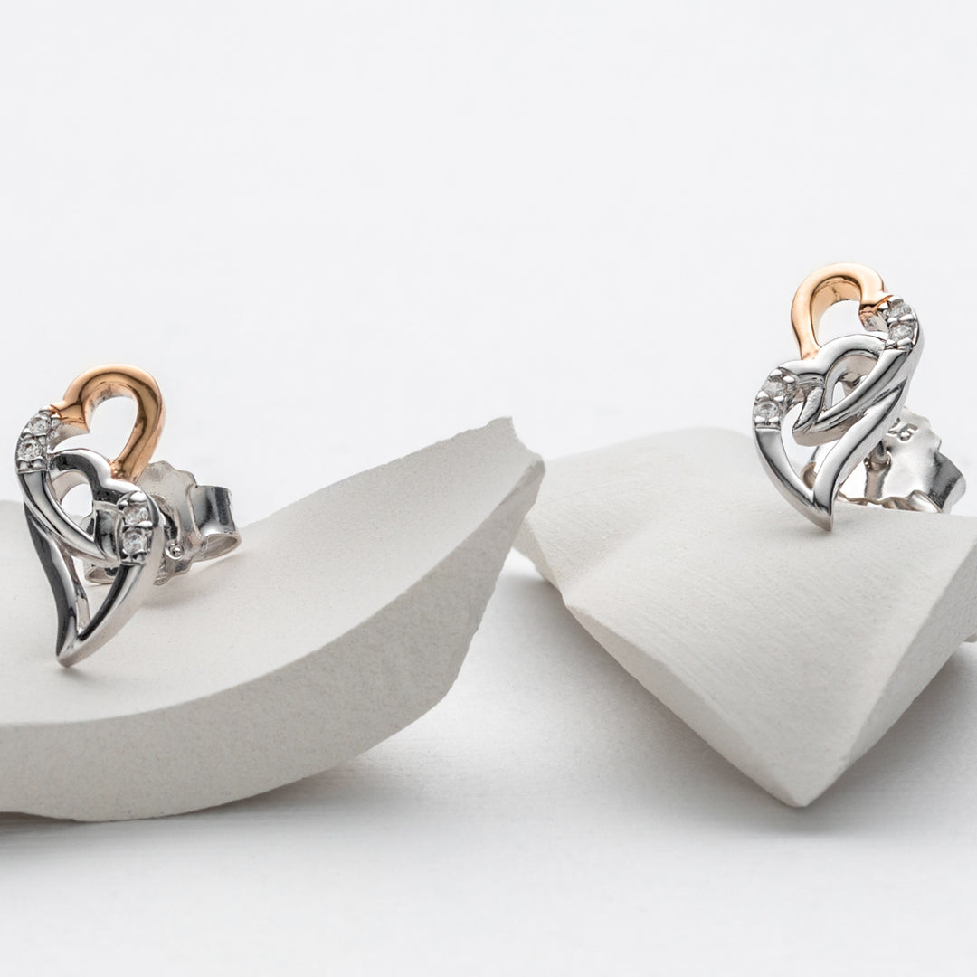 Two-Tone Sterling Silver Interlocking Hearts Earrings for Women