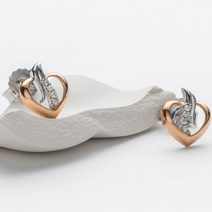Two-Tone Sterling Silver Open Heart Earrings for Women