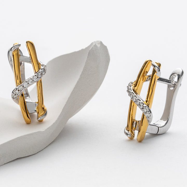 Two-Tone Sterling Silver Bar Earrings for Women