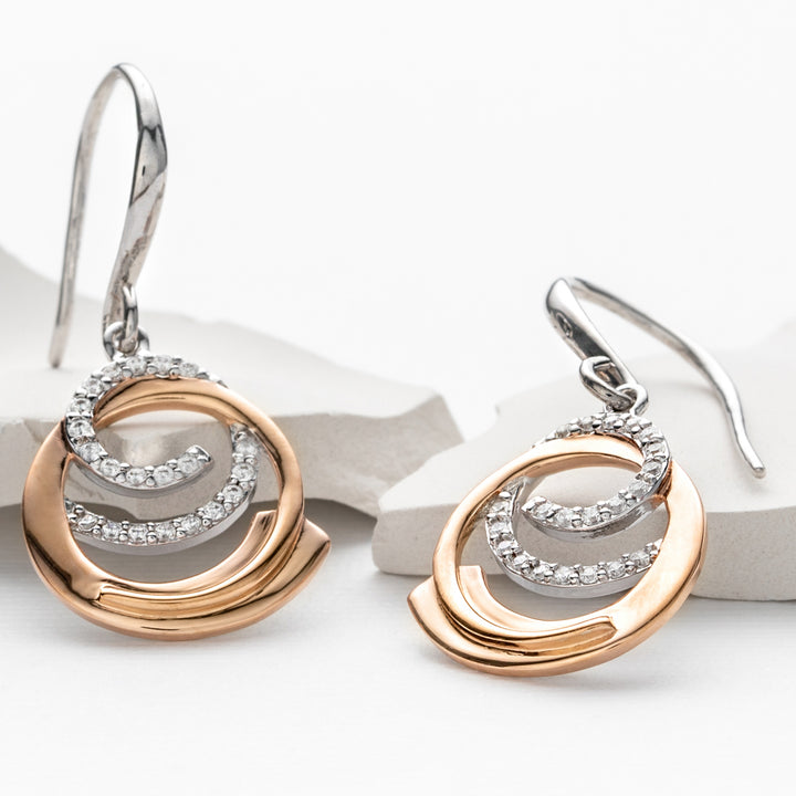 Two-Tone Sterling Silver Ocean Rings Drop Earrings for Women