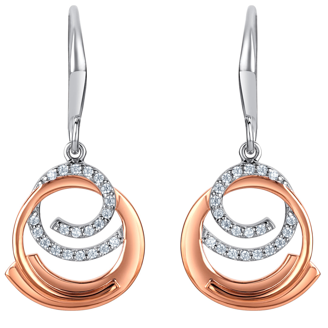 Two-Tone Sterling Silver Ocean Rings Drop Earrings for Women