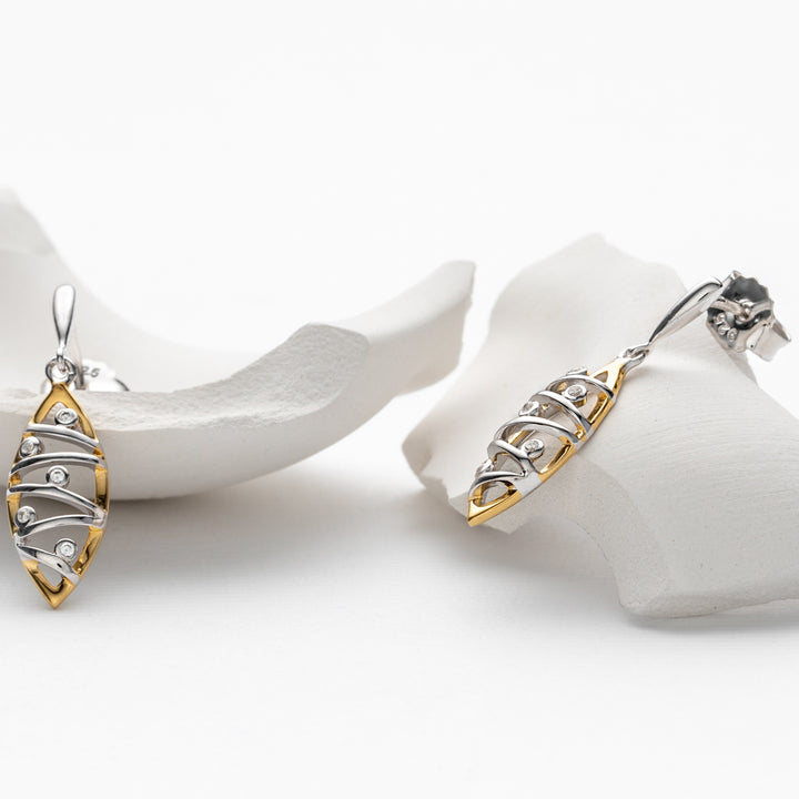 Two-Tone Sterling Silver Raindrop Dangle Earrings for Women