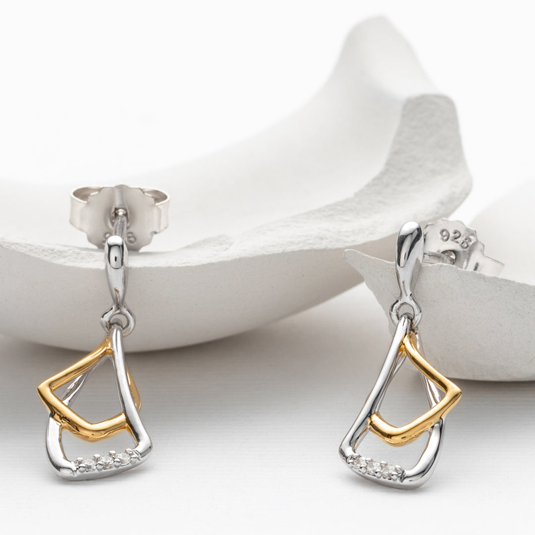 Two-Tone Sterling Silver Waterfall Petals Drop Earrings for Women