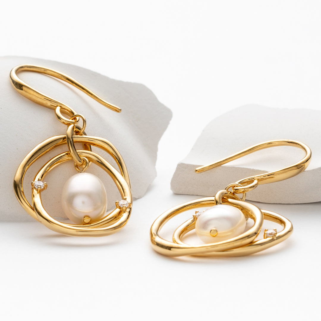 Yellow-Tone Sterling Silver Freshwater Cultured Pearl Wreath Drop Earrings for Women
