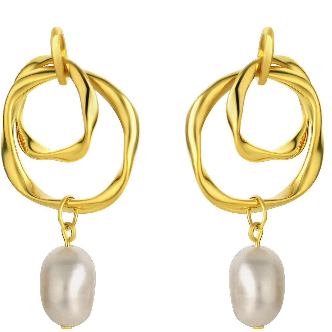 Freshwater Cultured Pearl Drop Organic Drop Earrings for Women in Yellow-Tone Sterling Silver