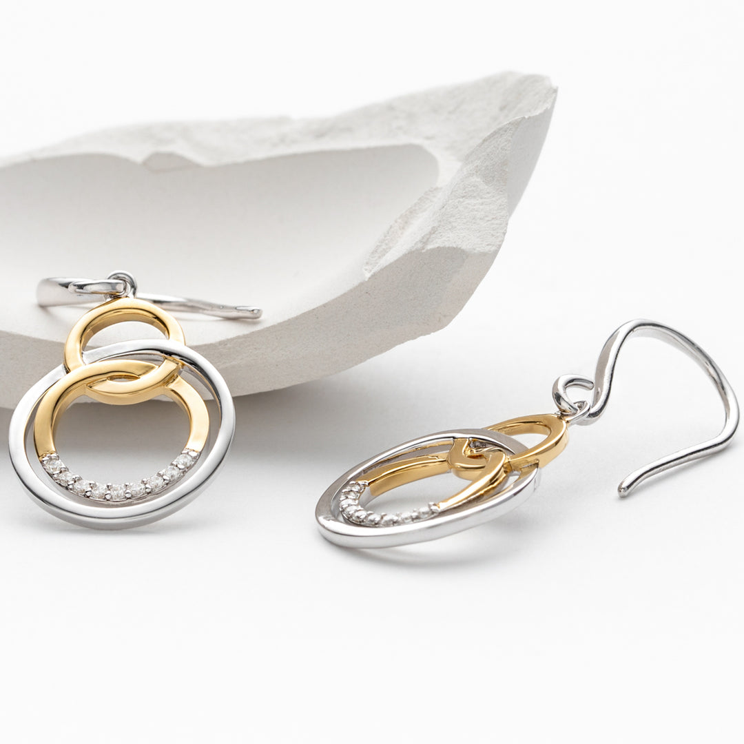 Two-Tone Sterling Silver Eternity Link Drop Earrings for Women
