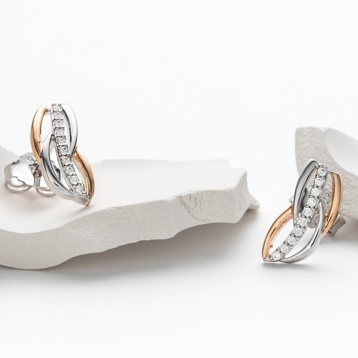 Two-Tone Sterling Silver Linked Leaves Earrings for Women