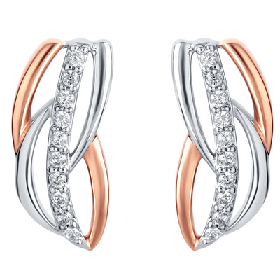 Two-Tone Sterling Silver Linked Leaves Earrings for Women