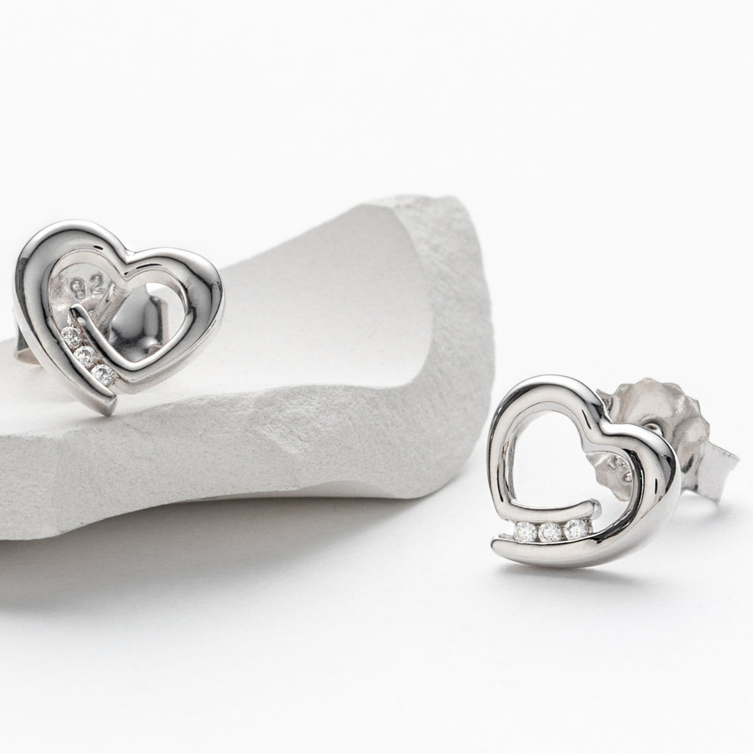 Sterling Silver Tilted Heart Earrings for Women