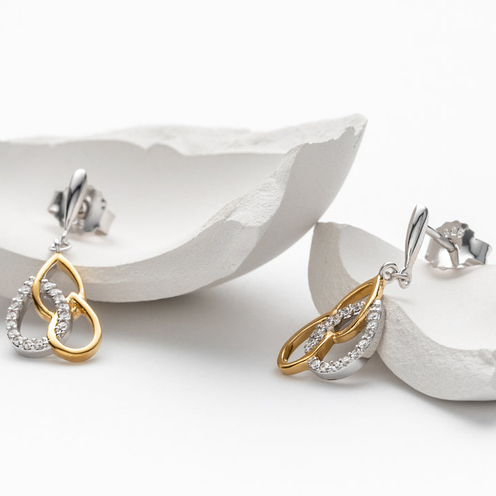 Two-Tone Sterling Silver Tiered Teardrop Earrings for Women