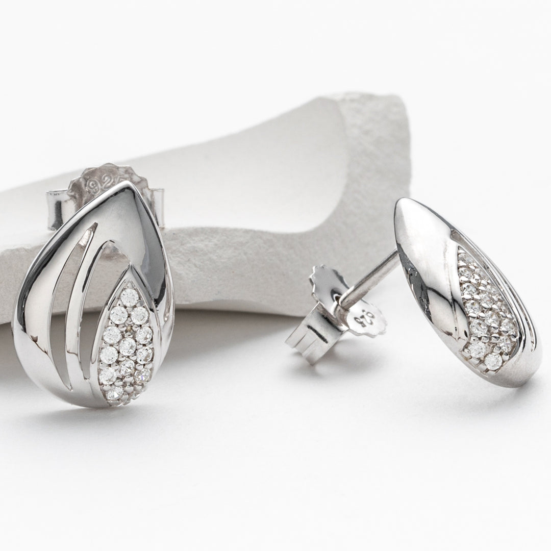Sterling Silver Sterling Silver Embellished Open Teardrop Earrings for Women