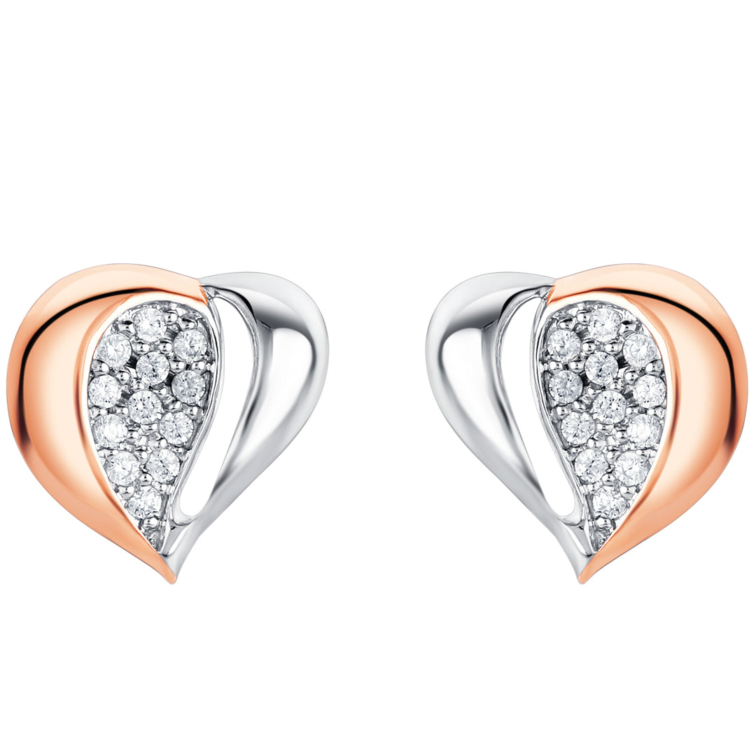 Two-Tone Sterling Silver Embellished Heart Earrings for Women