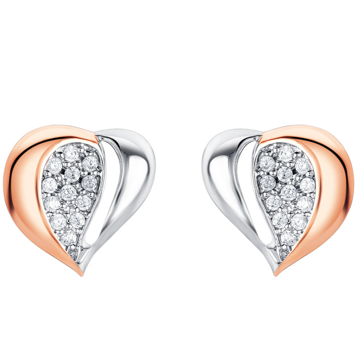 Two-Tone Sterling Silver Embellished Heart Earrings for Women