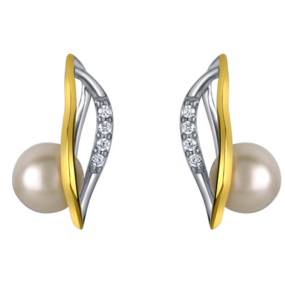 Freshwater Cultured Pearl Teardrop Earrings for Women in Two-Tone Sterling Silver