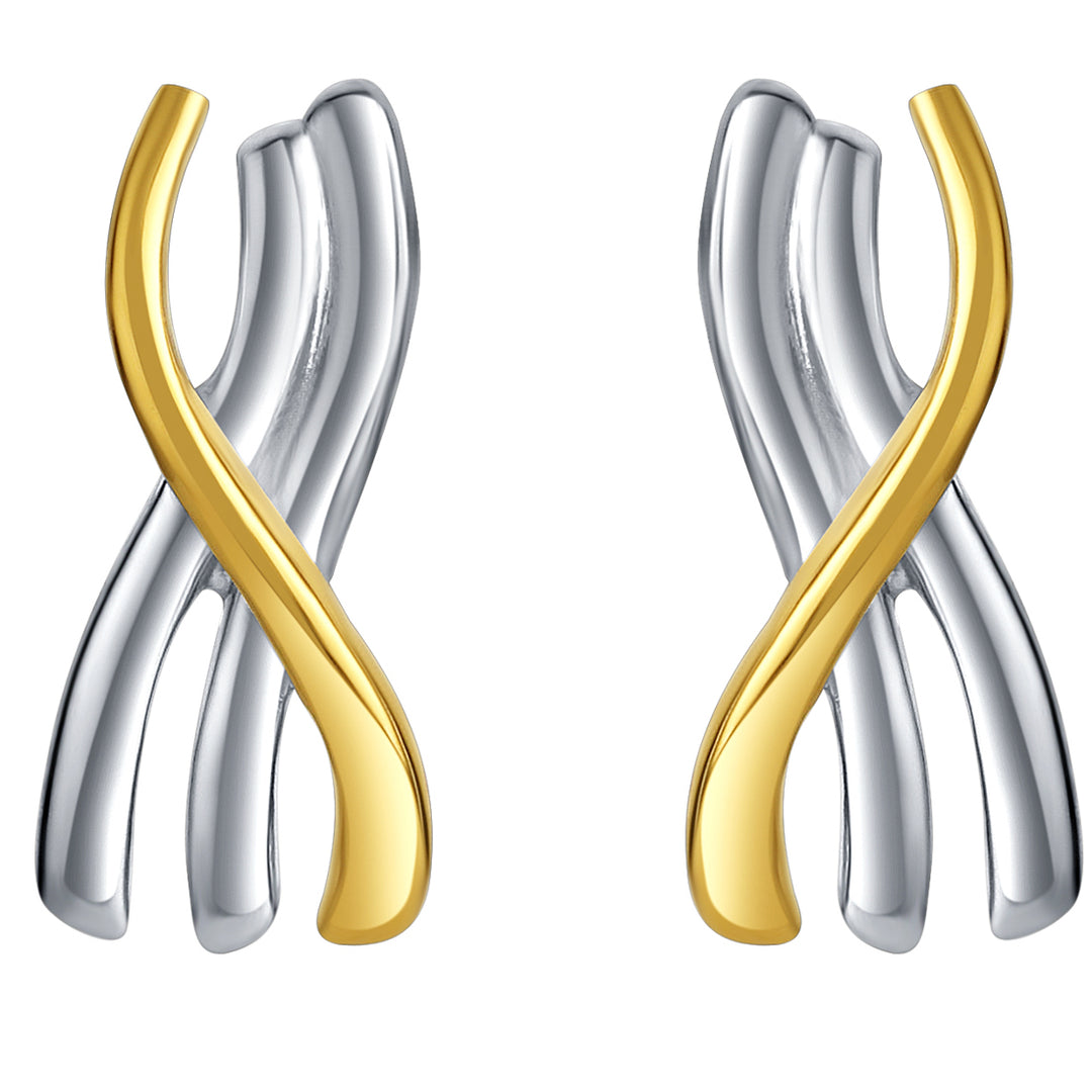 Two-Tone Sterling Silver Sculpted X Earrings for Women