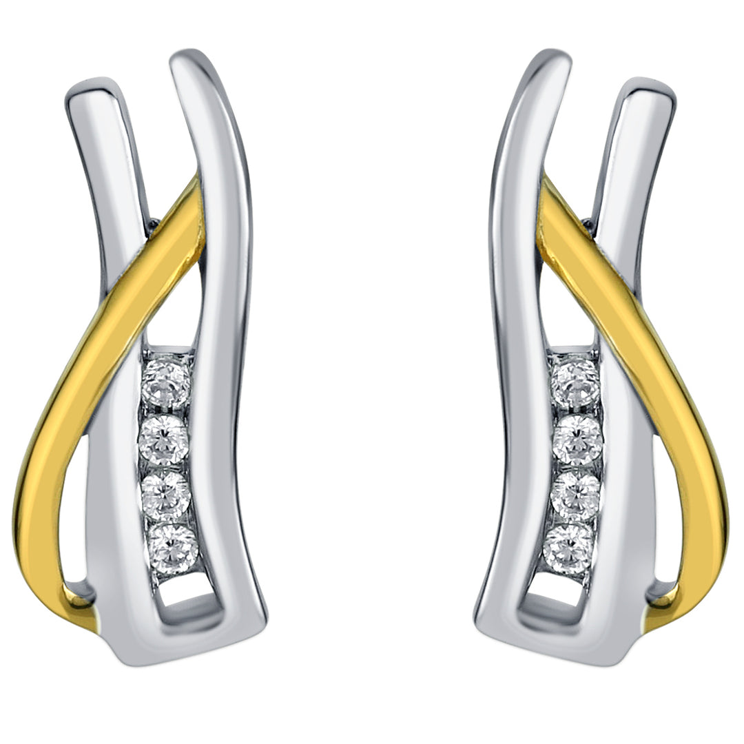 Two-Tone Sterling Silver Ribboned Bar Earrings for Women