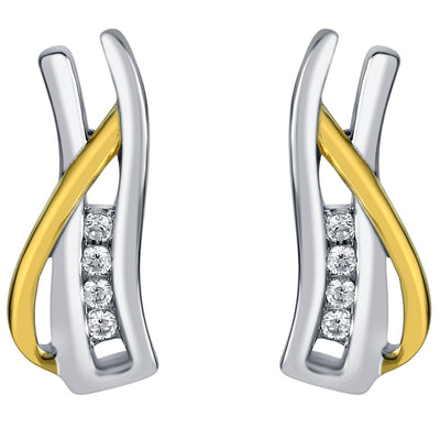 Two-Tone Sterling Silver Ribboned Bar Earrings for Women