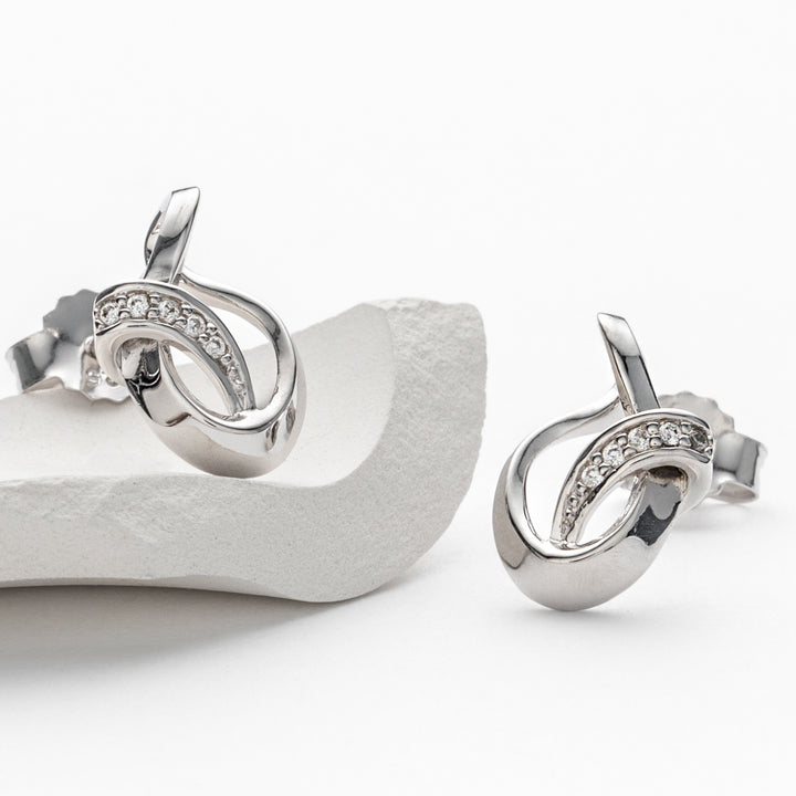 Sterling Silver Ribboned Open Teardrop Earrings for Women