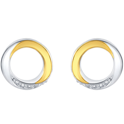 Two-Tone Sterling Silver Swirled Circle Earrings for Women