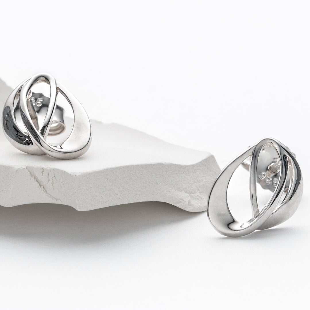 Sterling Silver Interlocking Open Teardrop Earrings for Women