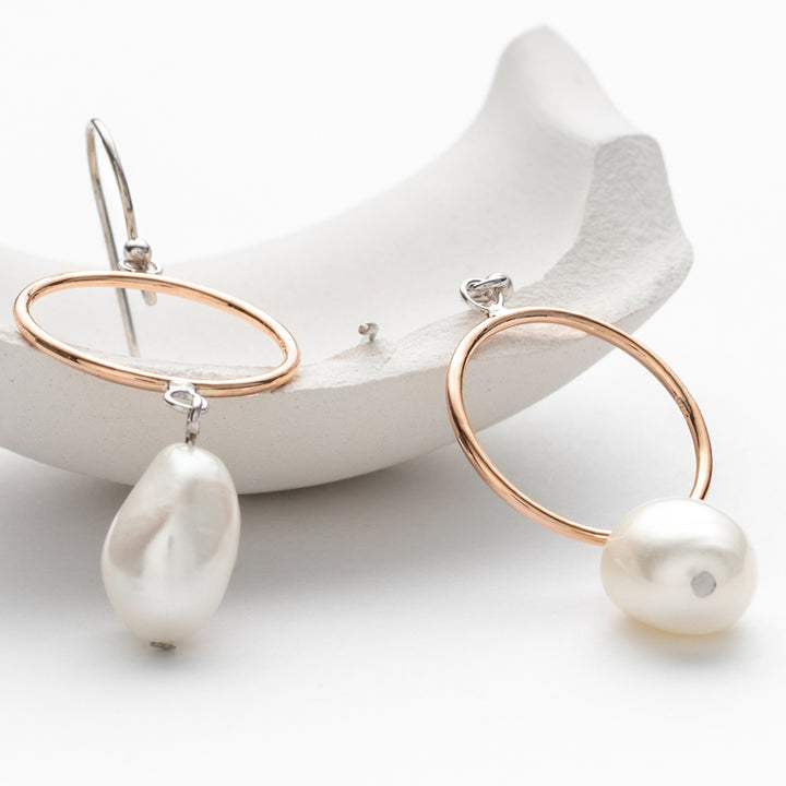 Freshwater Cultured Pearl Ring Drop Earrings for Women in Sterling Silver