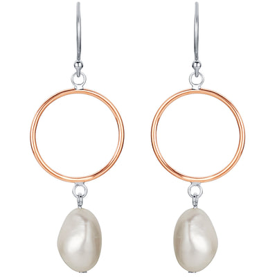 Freshwater Cultured Pearl Ring Drop Earrings for Women in Sterling Silver