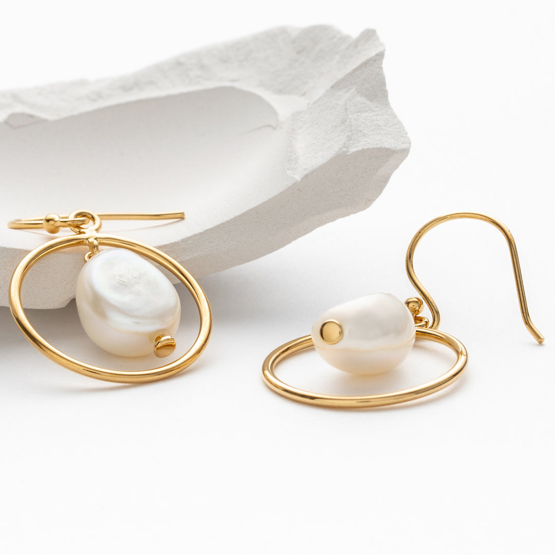 Freshwater Cultured Pearl Pendulum Drop Earrings for Women in Yellow-Tone Sterling Silver