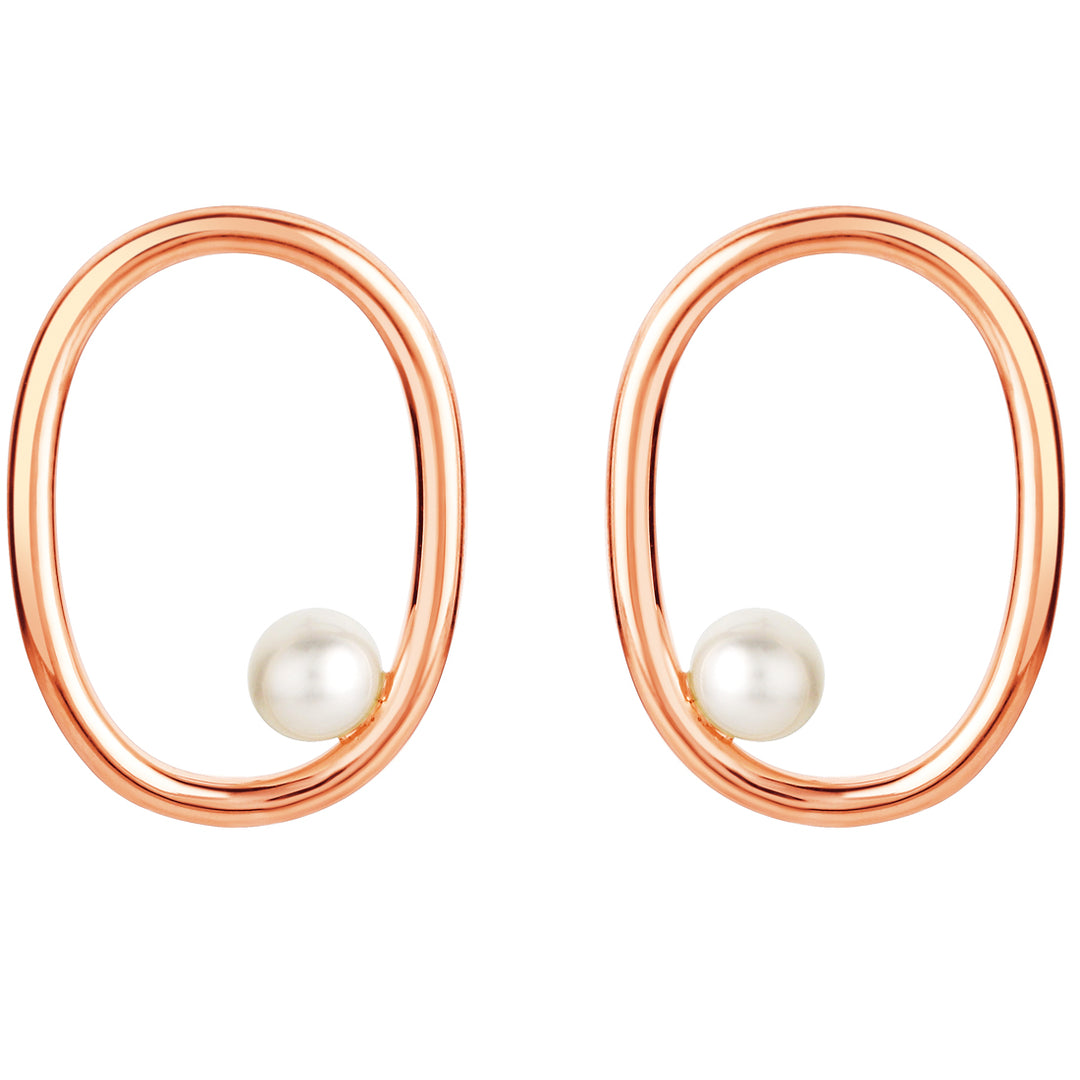 Freshwater Cultured Pearl Gravity Circle Earrings for Women in Sterling Silver