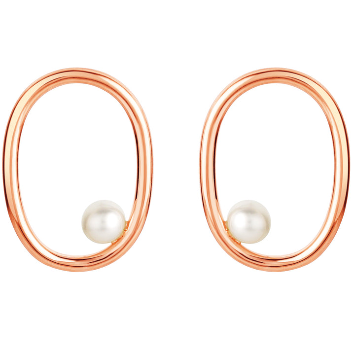 Freshwater Cultured Pearl Gravity Circle Earrings for Women in Sterling Silver