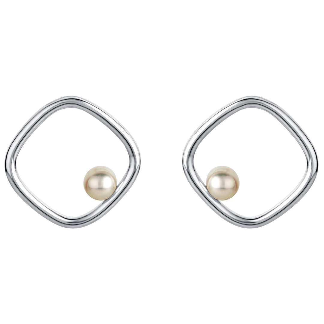Freshwater Cultured Pearl Gravity Square Earrings for Women in Sterling Silver