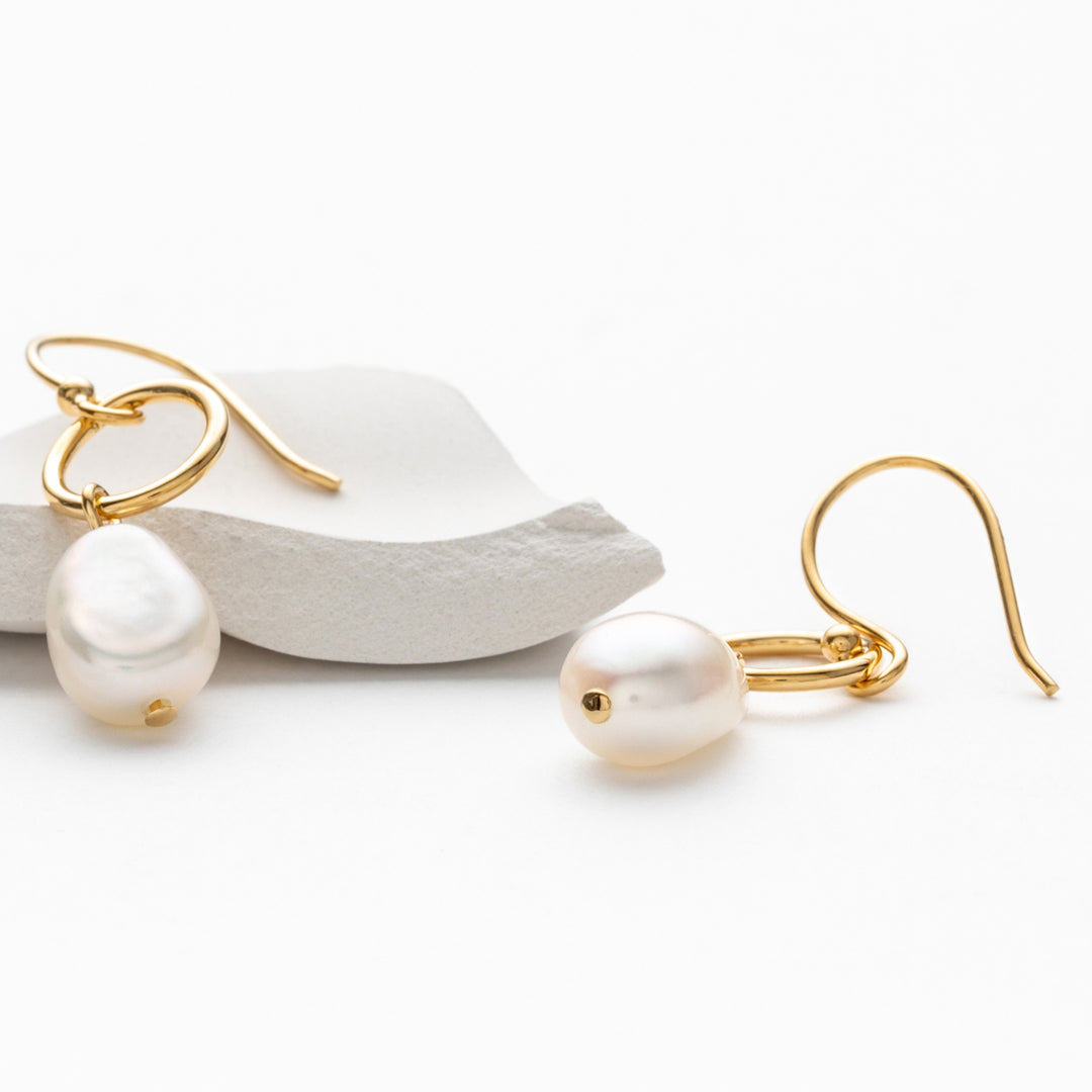 Freshwater Cultured Pearl Dangle Drop Earrings for Women in Yellow-Tone Sterling Silver