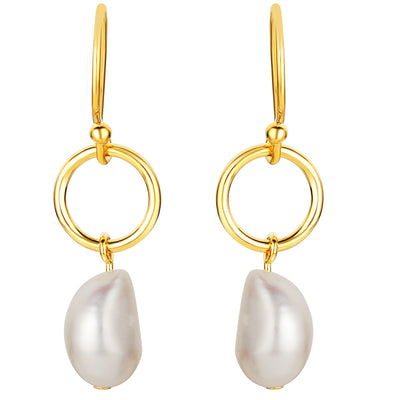 Freshwater Cultured Pearl Dangle Drop Earrings for Women in Yellow-Tone Sterling Silver