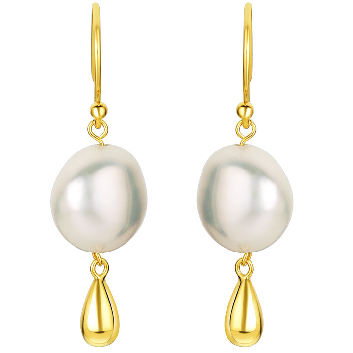 Freshwater Cultured Pearl Dangle Charm Drop Earrings for Women in Yellow-Tone Sterling Silver