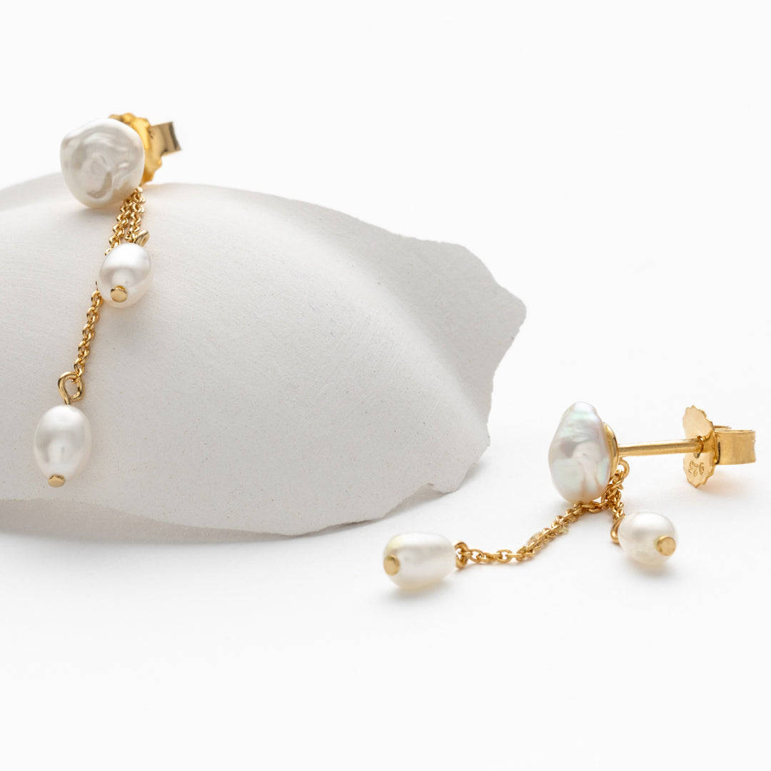 Freshwater Cultured Pearl Tassel Drop Earrings for Women in Yellow-Tone Sterling Silver