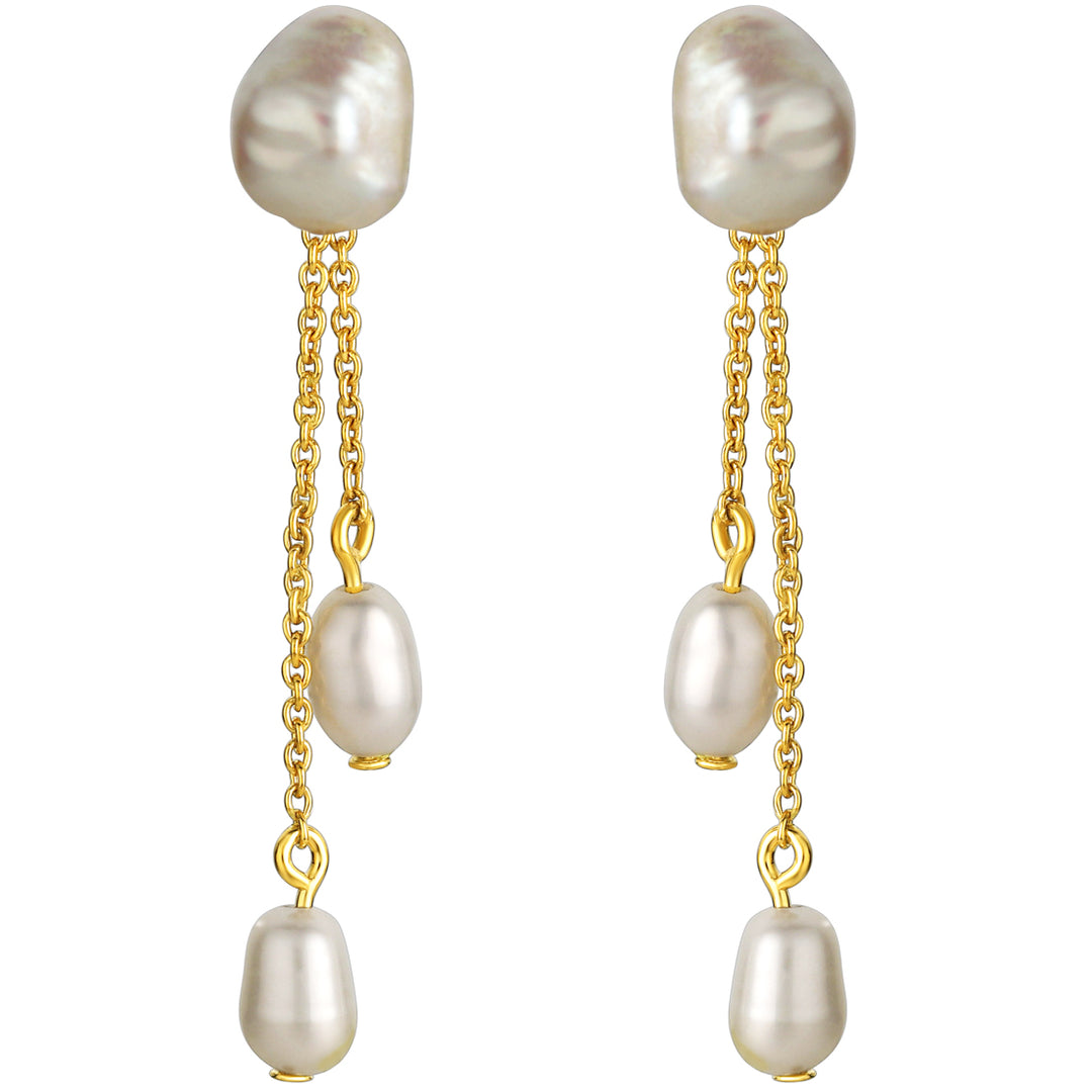 Freshwater Cultured Pearl Tassel Drop Earrings for Women in Yellow-Tone Sterling Silver