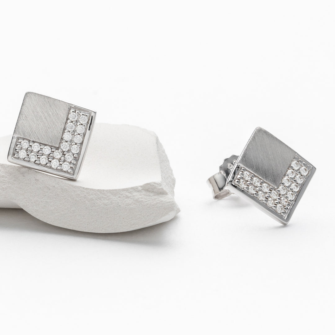 Sterling Silver Adorned Geometric Floating Earrings for Women