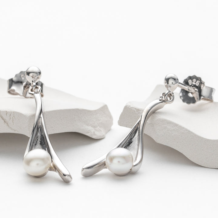 Freshwater Cultured Pearl Open Infinity Dangle Earrings for Women in Sterling Silver