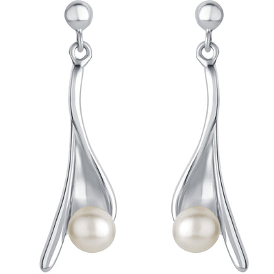 Freshwater Cultured Pearl Open Infinity Dangle Earrings for Women in Sterling Silver