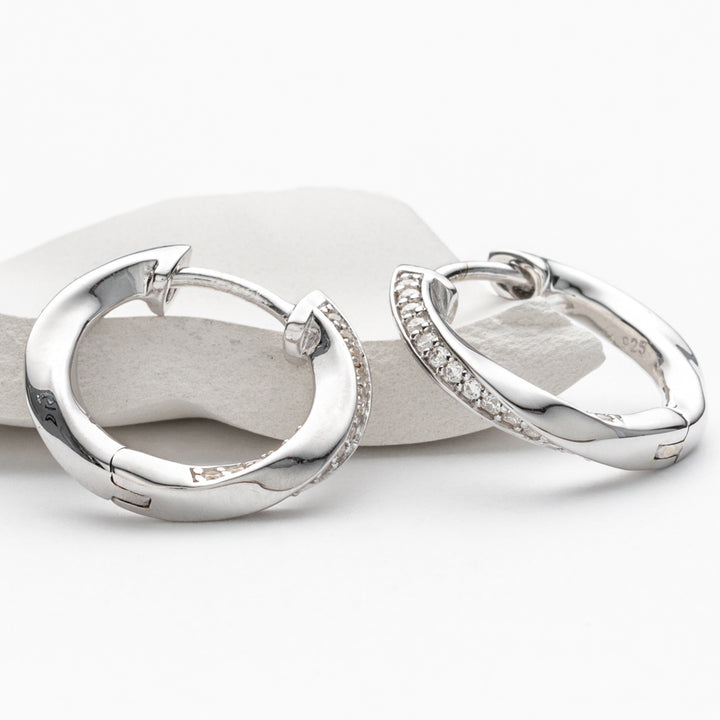 Sterling Silver Waves Small Huggie Hoop Earrings for Women