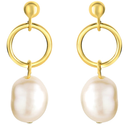 Freshwater Cultured Baroque Pearl Dangle Earrings for Women in Yellow-Tone Sterling Silver