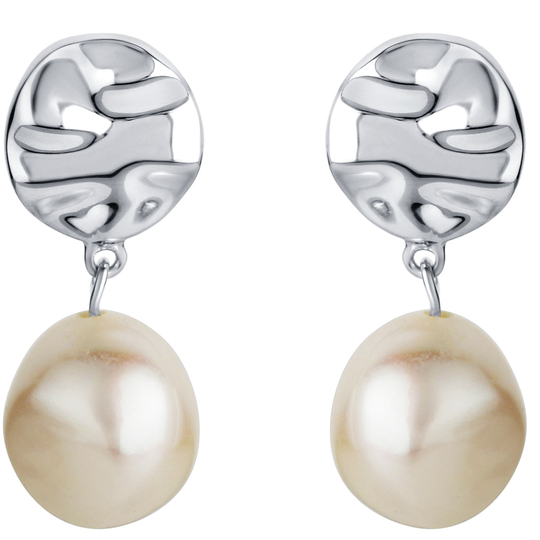 Freshwater Cultured Pearl Dainty Disc Charm Drop Earrings for Women in Sterling Silver
