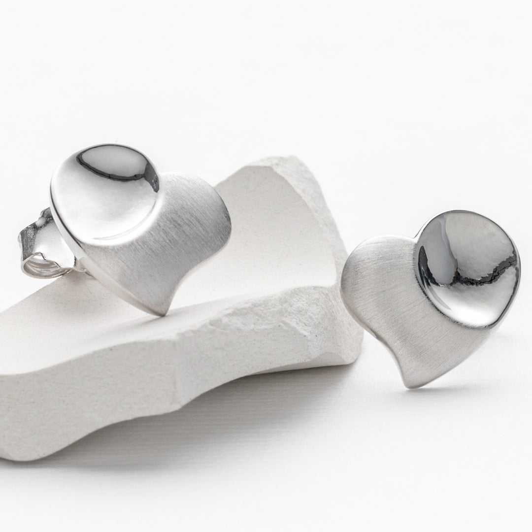 Sterling Silver Tilted Dainty Heart Earrings for Women