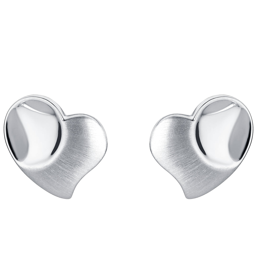 Sterling Silver Tilted Dainty Heart Earrings for Women