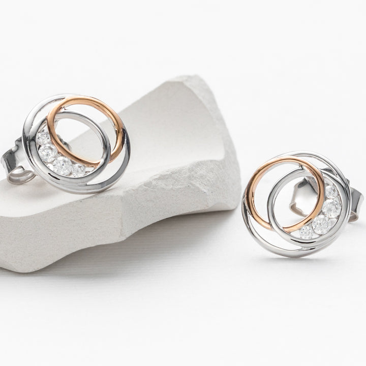 Two-Tone Sterling Silver Infinity Rings Earrings for Women