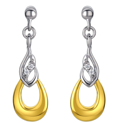 Two-Tone Sterling Silver Double Teardrop Earrings for Women